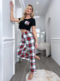 FASHION SUMMER SHORT SLEEVE PLAID TROUSERS S