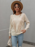 FASHION LOOSE SOLID COLOR FRINGED PULLOVER SWEATER