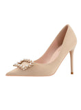 POINTED PEARL RHINESTONE SQUARE BUCKLE SHOES