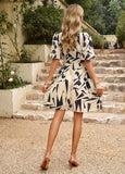SUMMER WAIST V-NECK PRINT SHORT DRESS