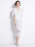 V-NECK SHORT-SLEEVED SHIRT+SKIRT TWO-PIECE SUIT