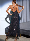 SEXY BACKLESS SLING SEQUINED LONG DRESS