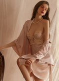 SEXY STEEL RING GATHERING ICE SILK SLING NIGHTDRESS