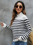 STYLISH STRIPED LOOSE LONG-SLEEVED STAND-UP SWEATER