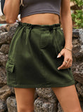LACE UP CASUAL DENIM SKIRT