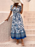 BOHEMIAN PRINTED SHORT SLEEVE DRESS