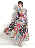 LONG-SLEEVED LANTERN SLEEVE PRINTED DRESS