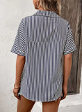 V-NECK STRIPED SHIRT PULLOVER TOP