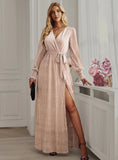 LONG SLEEVE V-NECK SPLIT PARTY DRESS