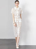 RETRO LACE SHORT SLEEVE LONG DRESS