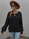 FASHION TWISTED ROPE SOLID COLOR LOOSE ROUND NECK SWEATER