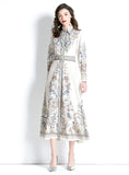 RETRO LAPEL LANTERN SLEEVE PRINTED DRESS