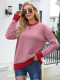 CLASSY STRIPED LONG-SLEEVED ROUND NECK KNITTED PULLOVER SWEATER