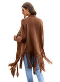 CLASSY SOLID COLOR TASSEL KNITTED IRREGULAR SWEATER COAT