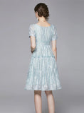 JACQUARD BEADED SLIM BIG SWING DRESS