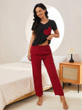 FASHION HEART-SHAPED PRINTED SHORT-SLEEVED PAJAMAS SET