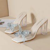 RHINESTONE BOW TRANSPARENT CRYSTAL SANDALS