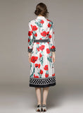 RETRO LONG SLEEVE LAPEL SLIM PRINT DRESS