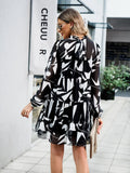 PRINTED LONG-SLEEVED SHORT DRESS