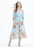 Flower Printed Long-sleeved Ruffled Dress