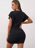 SOLID COLOR SHORT-SLEEVED DRESS