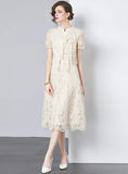 EMBROIDERED TASSEL BUTTON TOP+SKIRT SUIT