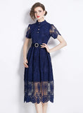 SHORT-SLEEVED SLIM LACE DRESS