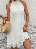 SLEEVELESS HALTER WHITE MINI DRESS