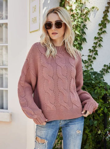 CASUAL SOLID COLOR TWISTED SEMI-TURTLE SWEATER
