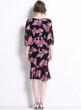 SLIM FLORAL LANTERN SLEEVES DRESS