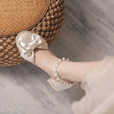 BOW THICK HEEL ROMAN SANDALS