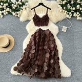Embroidery Tulle Skirt Beige Lace Dress