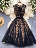 Flowy Tulle Skirt Delicate Lace Overlay Dress
