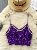 Rhinestone Sequined Crop Top