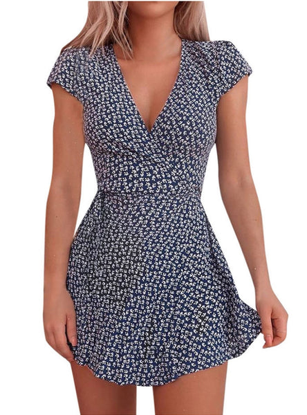 Women Floral Print V Neck Dress