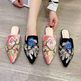 Pointed Embroidered Flat-bottomed Slippers