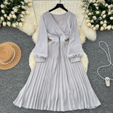 Beige Long Sleeve Chiffon Casual Dress