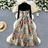 Two Piece Flowing Skirt Floral Print Dress