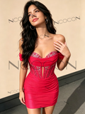 Off The Shoulder Red Sequin Sheath Column Homecoming Dress