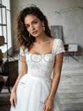 Square Lace & Tulle A Line Wedding Dress With Slit