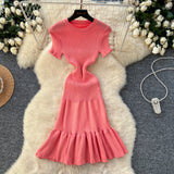 Red Scoop Causal Knit Bodycon Dress