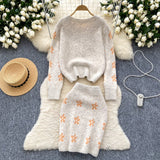 Floral Patterns Cozy Fit Knitted Two-Piece Set