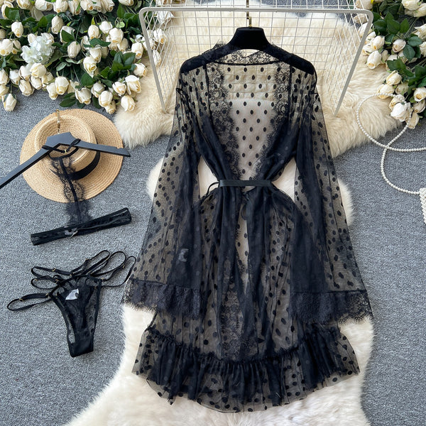 Elegant Black Sheer Polka Dot Robe – Ncocon