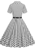 Polk stitching belt short sleeve dress