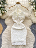 Delicate Lace White Halter Neck Bodycon Dress