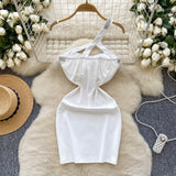 White One Shoulder Crystal Bodycon Mini Dress