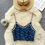 Rhinestone Sequined Crop Top