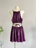 Suspender Bow Sexy Back Purple Dress