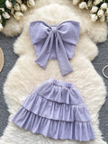 Crop Top Oversized Bow Tiered Ruffled Skirt