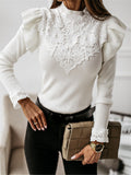 Long sleeve round neck lace solid color Shi